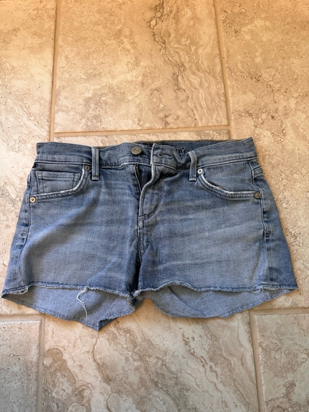 Citizens Of Humanity Medium Rise Light Blue Denim Cutoff Shorts, sz 24